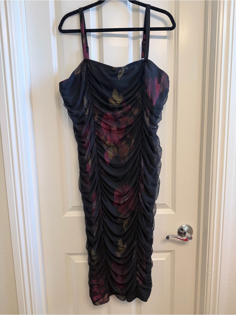 Torrid Black Ruched Floral-Print Slip Dress Size 2